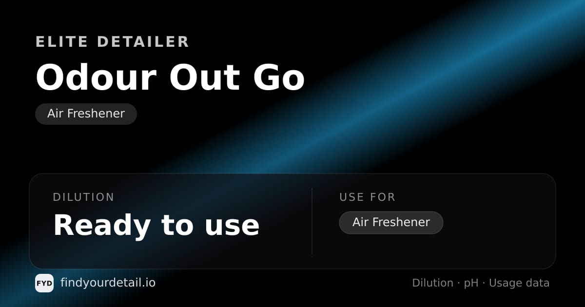 Elite Detailer Odour Out Go dilution ratio and pH specification chart
