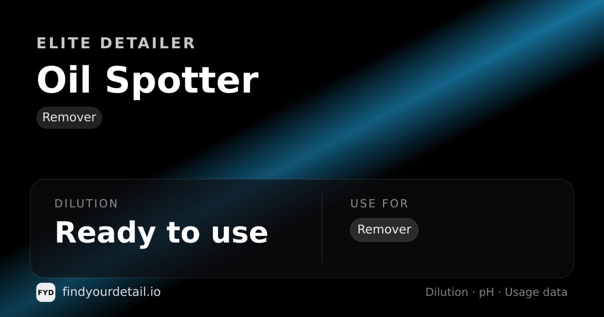 Elite Detailer Oil Spotter dilution ratio and pH specification chart