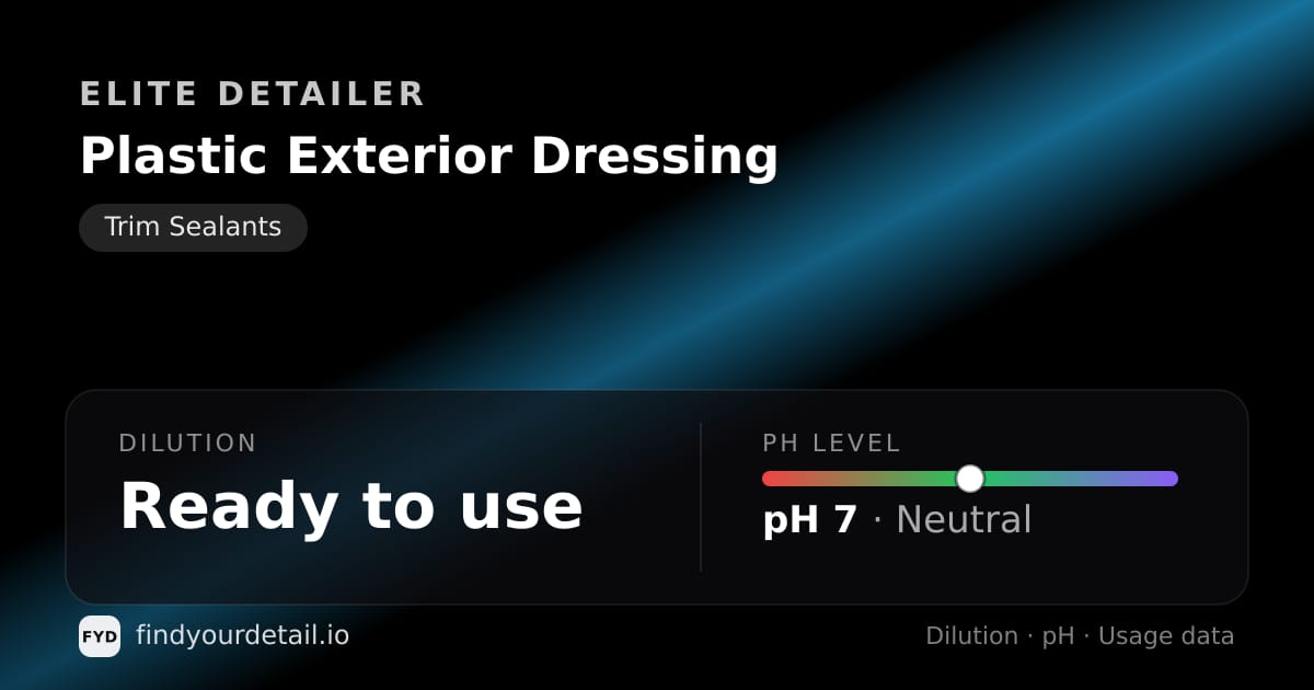 Elite Detailer Plastic Exterior Dressing dilution ratio and pH specification chart