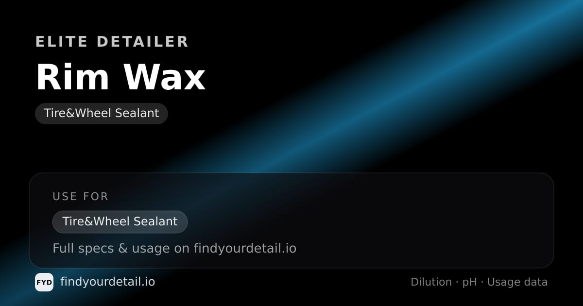 Elite Detailer Rim Wax dilution ratio and pH specification chart