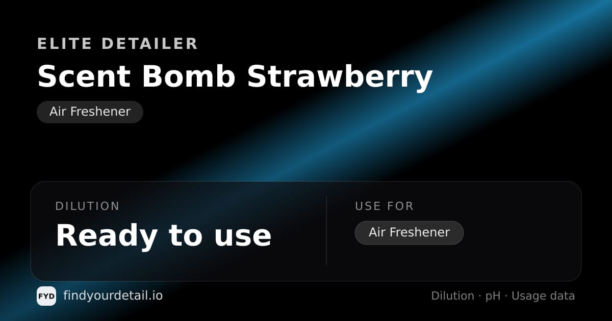 Elite Detailer Scent Bomb Strawberry dilution ratio and pH specification chart