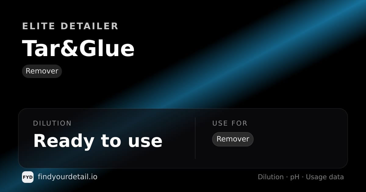 Elite Detailer Tar&Glue dilution ratio and pH specification chart