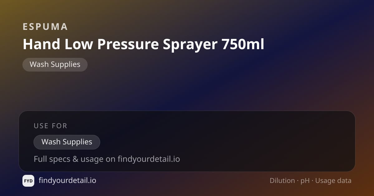 Espuma Hand Low Pressure Sprayer 750ml dilution ratio and pH specification chart