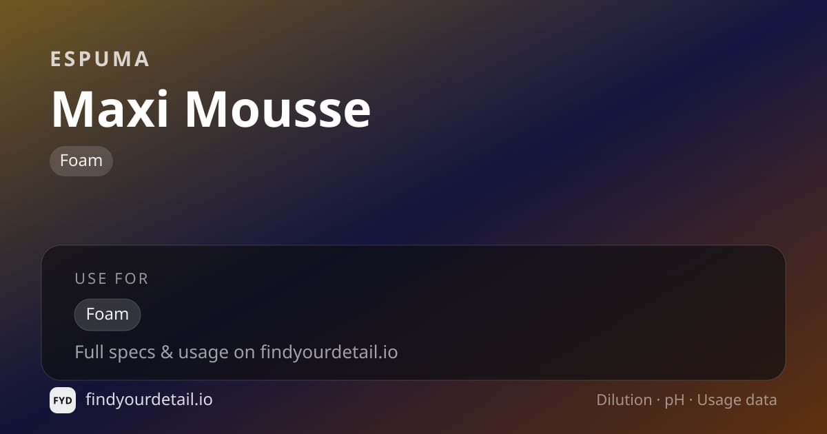 Espuma Maxi Mousse dilution ratio and pH specification chart