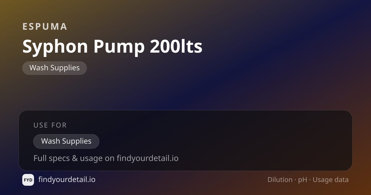 Espuma Syphon Pump 200lts dilution ratio and pH specification chart