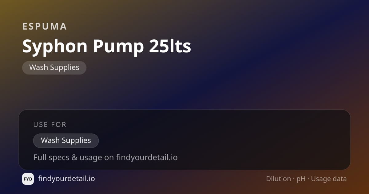 Espuma Syphon Pump 25lts dilution ratio and pH specification chart