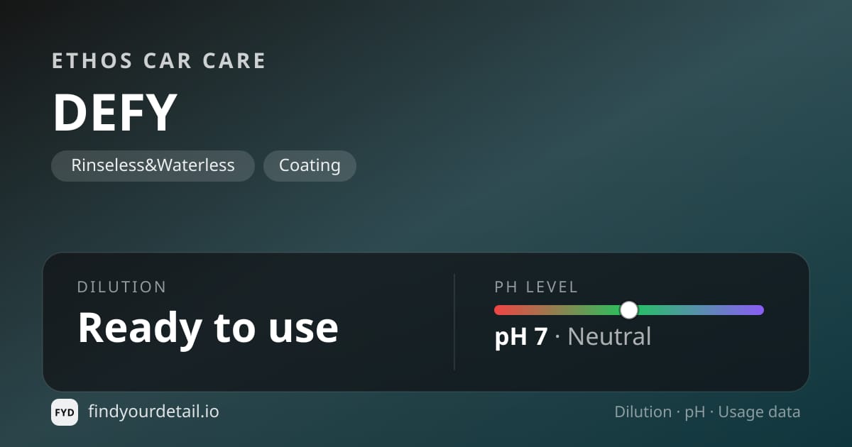 Ethos Car Care 디파이 희석비 pH 스펙 카드