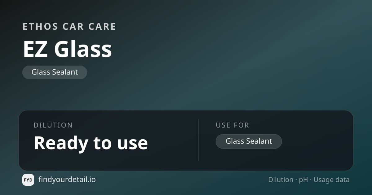 Ethos Car Care EZ Glass dilution ratio and pH specification chart