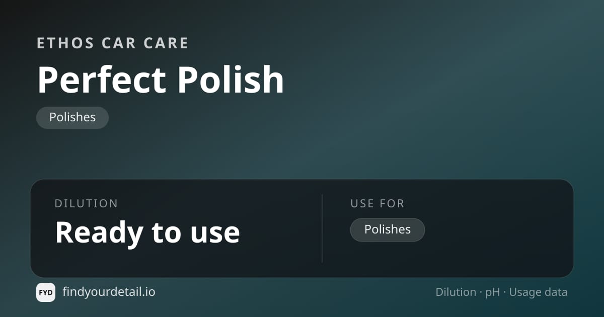Ethos Car Care Perfect Polish dilution ratio and pH specification chart
