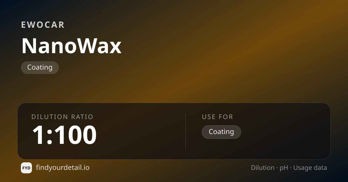 EWOCAR NanoWax dilution ratio and pH specification chart