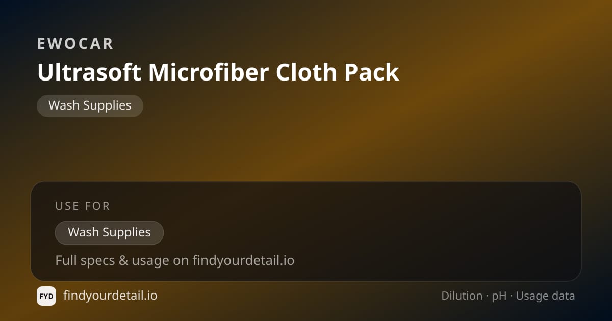 EWOCAR Ultrasoft Microfiber Cloth Pack dilution ratio and pH specification chart