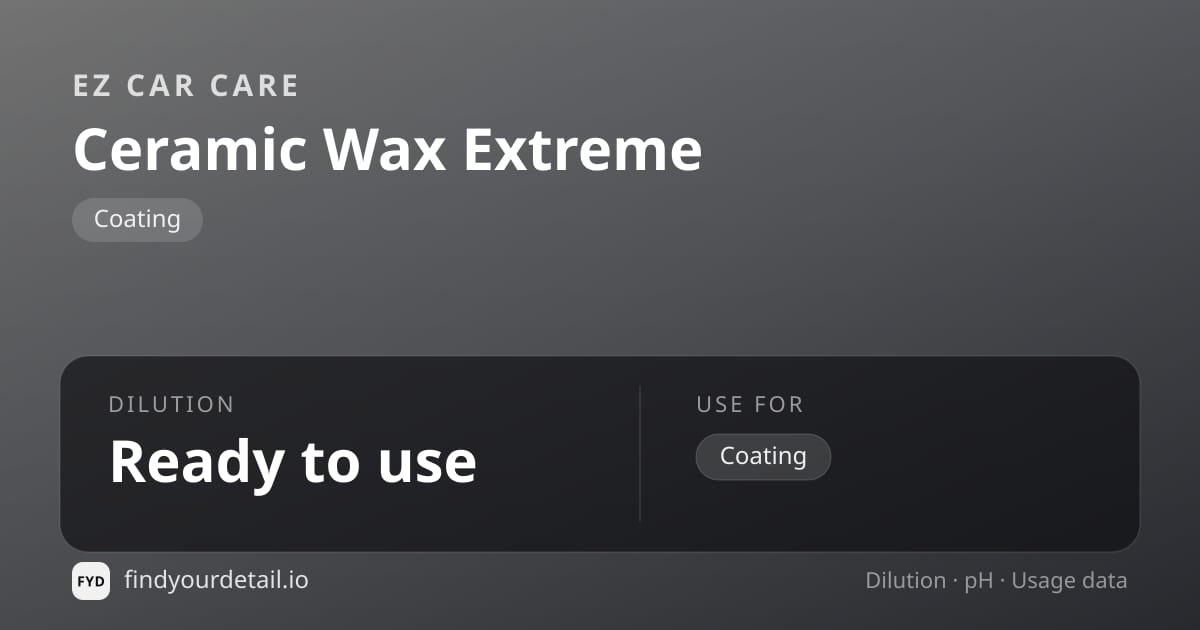 EZ Car Care Ceramic Wax Extreme dilution ratio and pH specification chart