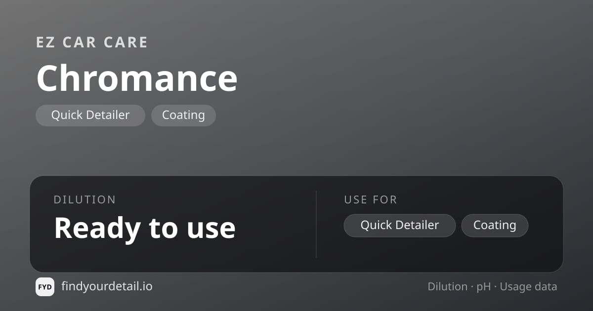 EZ Car Care Chromance dilution ratio and pH specification chart