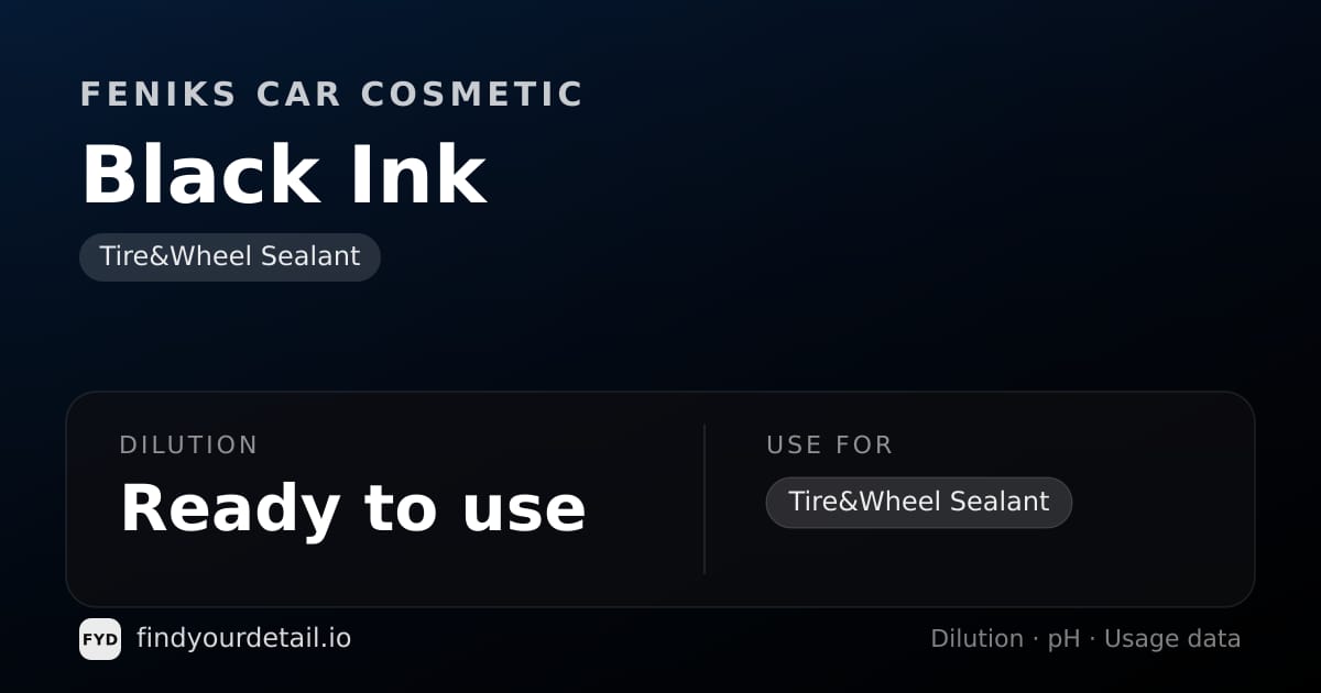 Feniks Car Cosmetic Black Ink dilution ratio and pH specification chart