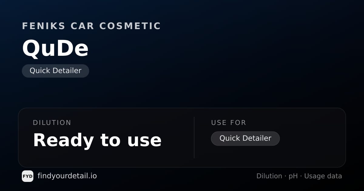 Feniks Car Cosmetic QuDe dilution ratio and pH specification chart