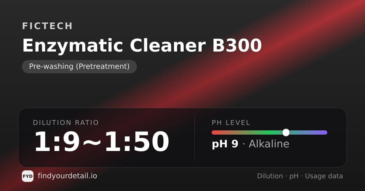 Fictech Enzymatic Cleaner B300 dilution ratio and pH specification chart