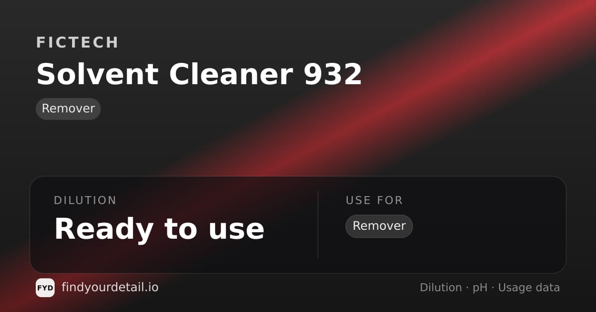 Fictech Solvent Cleaner 932 dilution ratio and pH specification chart