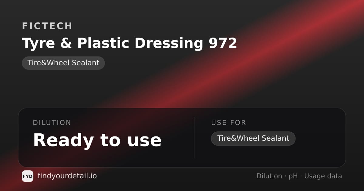 Fictech Tyre & Plastic Dressing 972 dilution ratio and pH specification chart