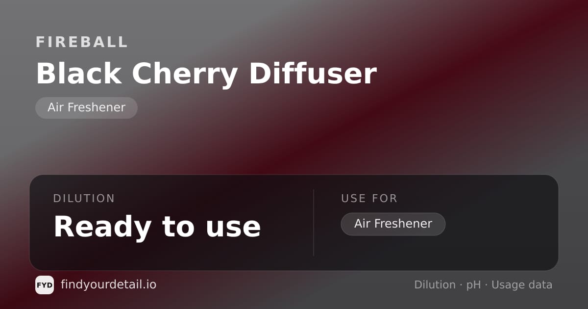 Fireball Black Cherry Diffuser dilution ratio and pH specification chart
