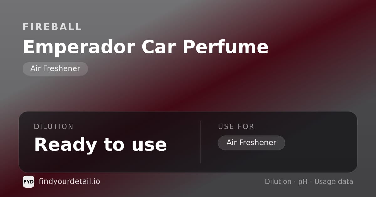 Fireball Emperador Car Perfume dilution ratio and pH specification chart