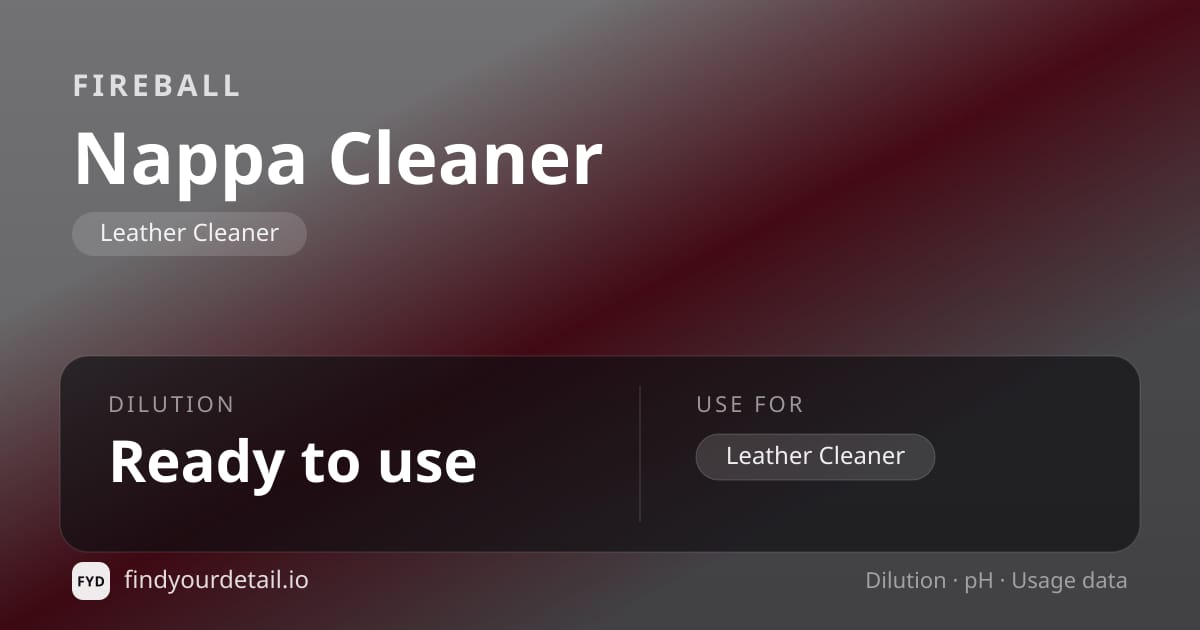 Fireball Nappa Cleaner dilution ratio and pH specification chart