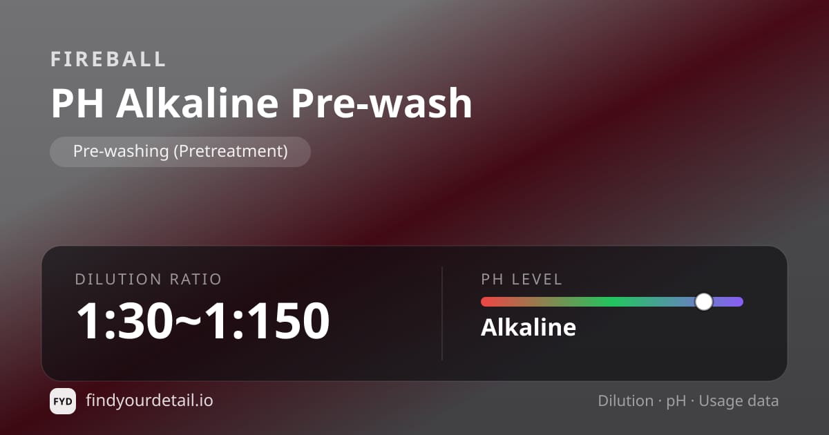 Fireball PH Alkaline Pre-wash dilution ratio and pH specification chart