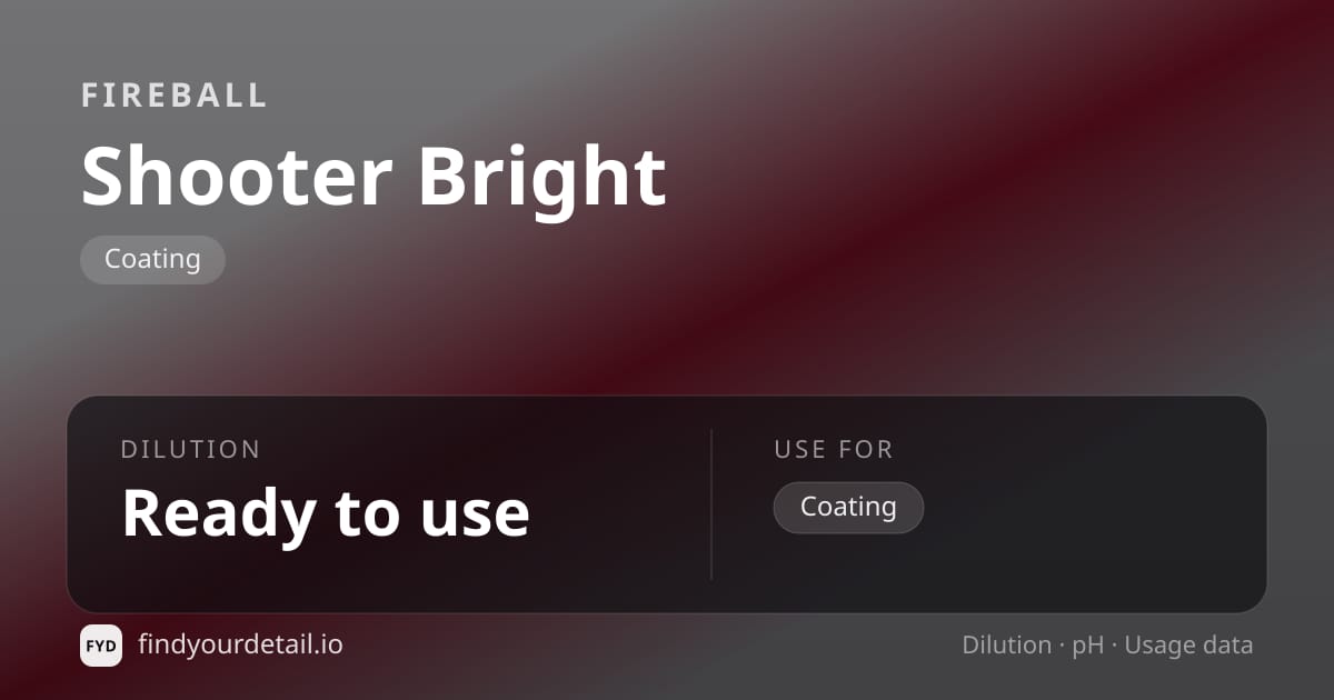 Fireball Shooter Bright dilution ratio and pH specification chart