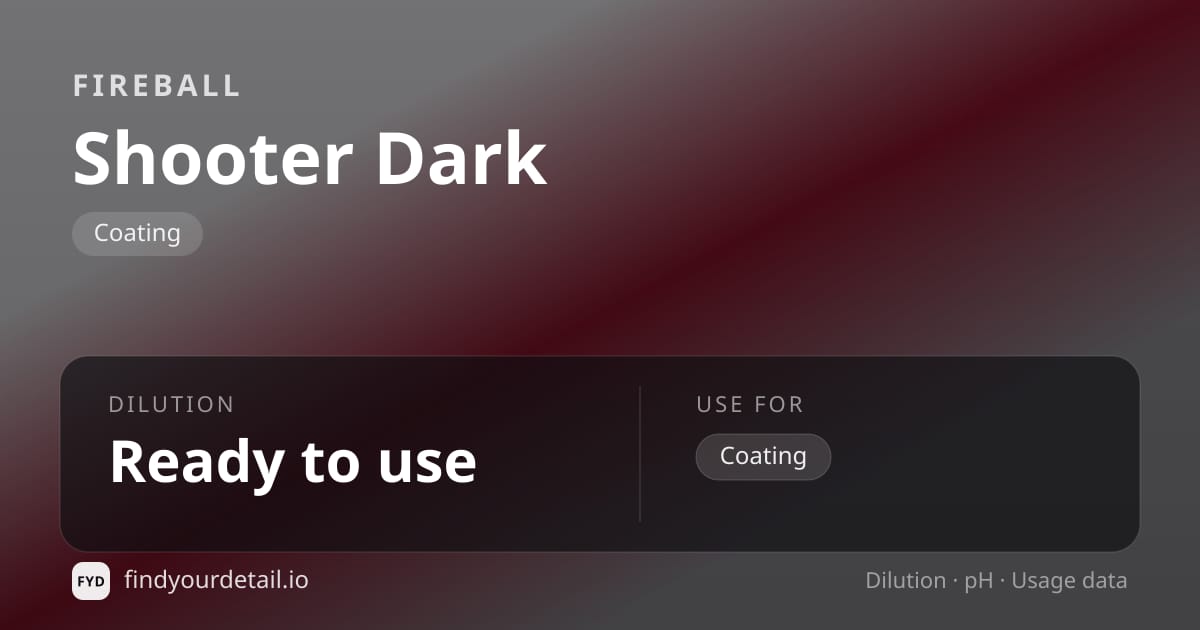 Fireball Shooter Dark dilution ratio and pH specification chart