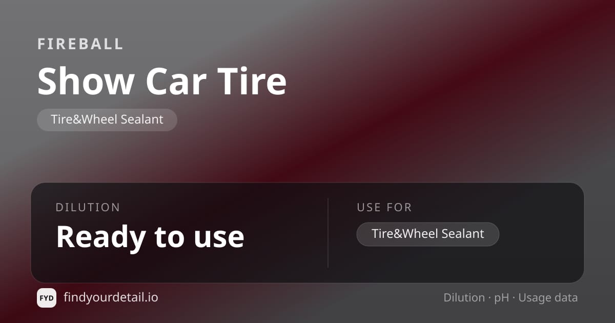 Fireball Show Car Tire dilution ratio and pH specification chart