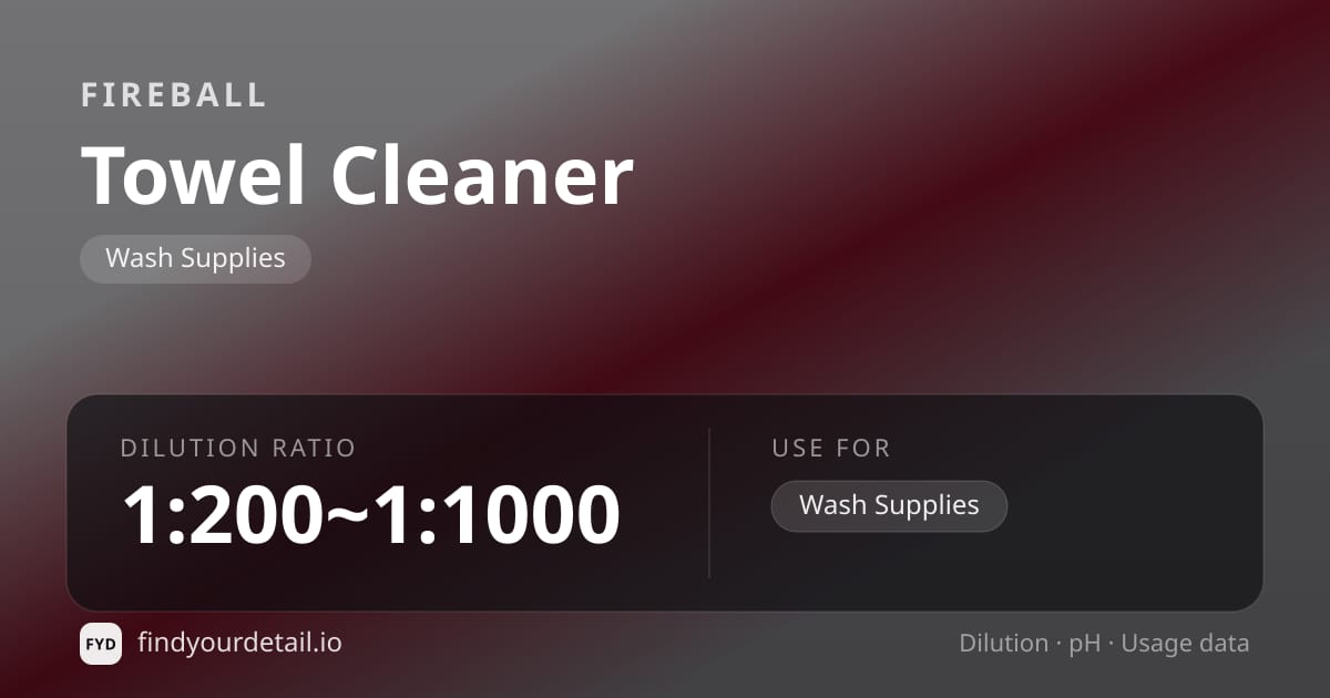 Fireball Towel Cleaner dilution ratio and pH specification chart