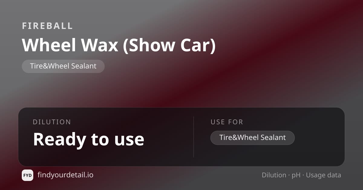 Fireball Wheel Wax (Show Car) dilution ratio and pH specification chart