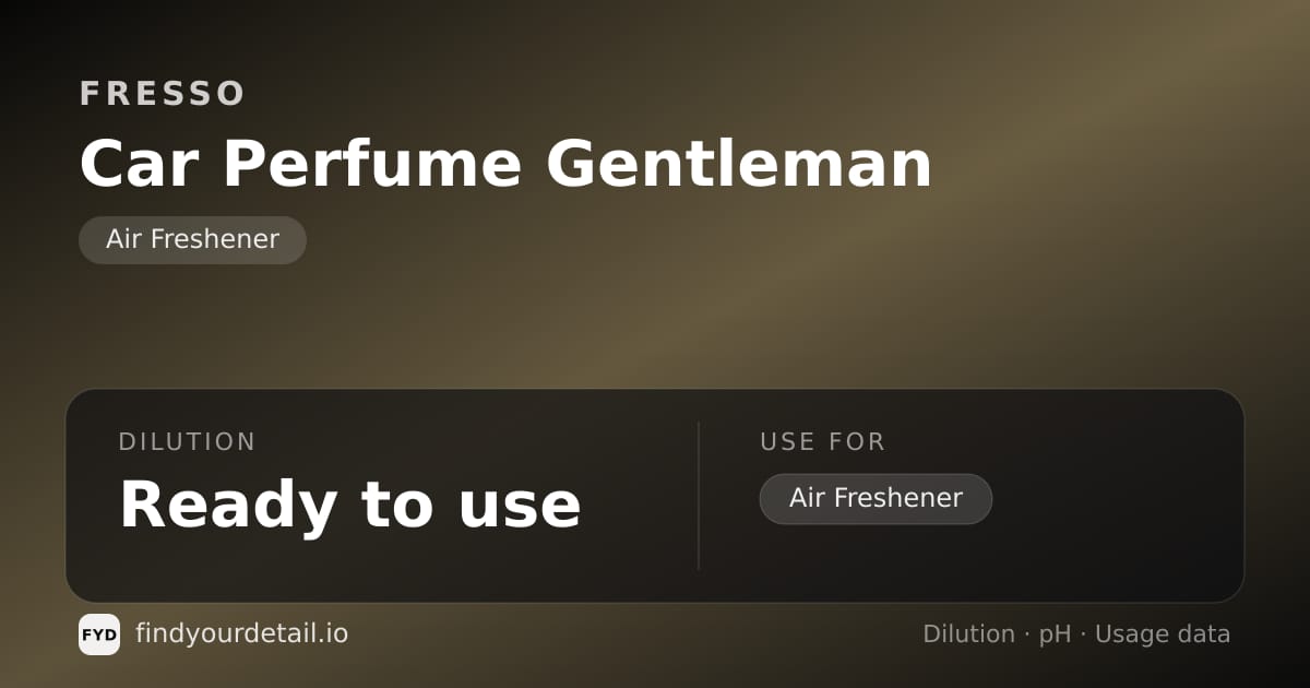 Fresso Car Perfume Gentleman dilution ratio and pH specification chart