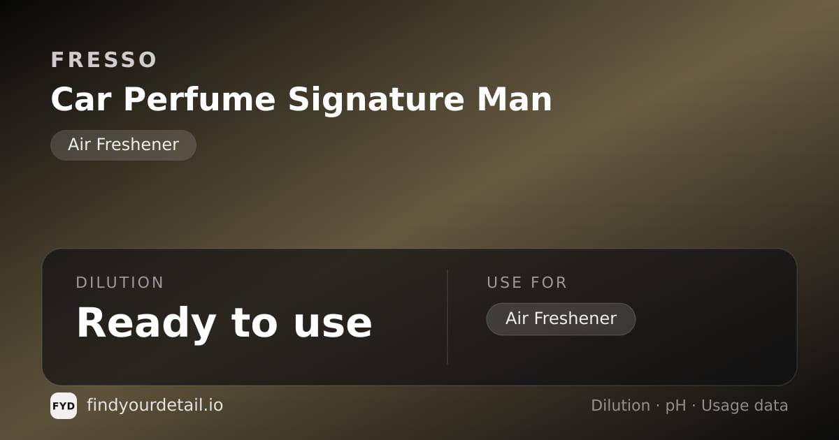Fresso Car Perfume Signature Man dilution ratio and pH specification chart