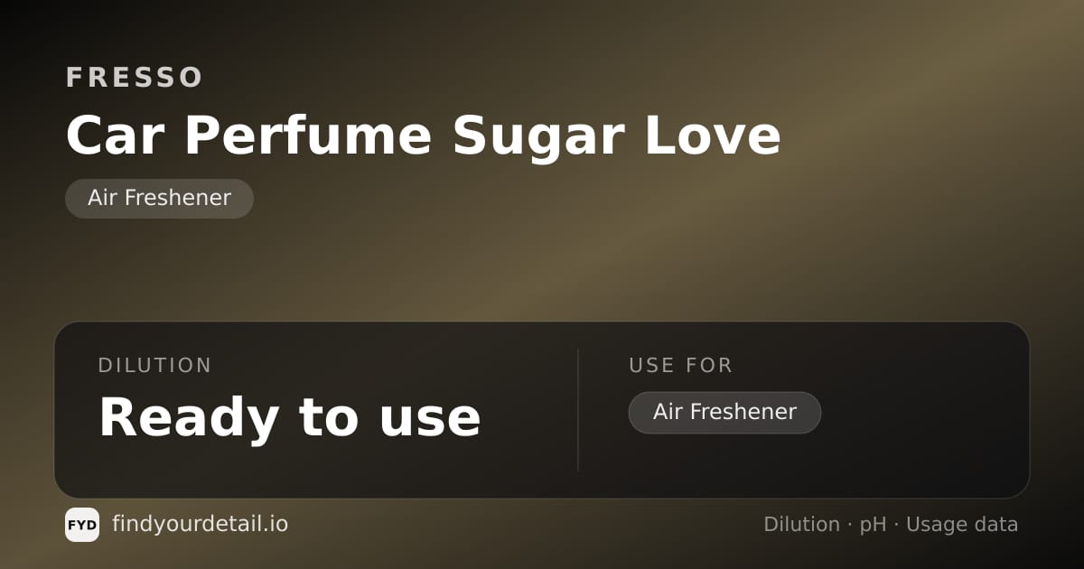 Fresso Car Perfume Sugar Love dilution ratio and pH specification chart