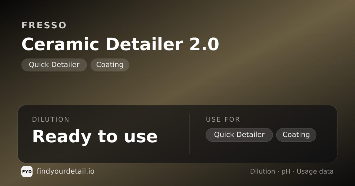 Fresso Ceramic Detailer 2.0 dilution ratio and pH specification chart