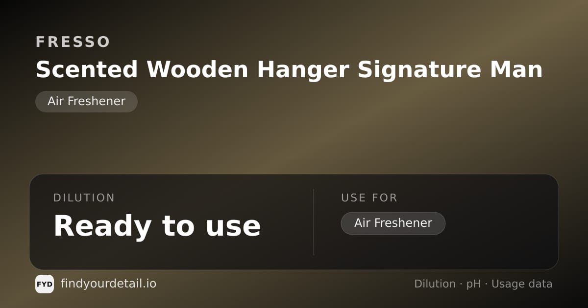 Fresso Scented Wooden Hanger Signature Man dilution ratio and pH specification chart