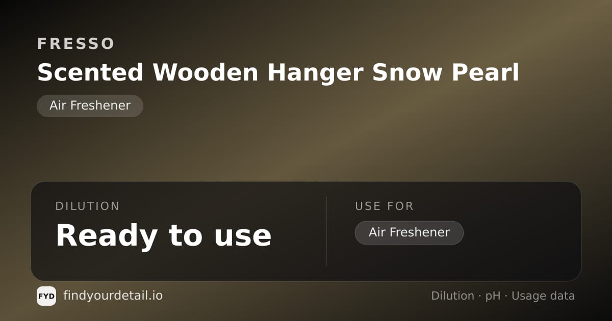 Fresso Scented Wooden Hanger Snow Pearl dilution ratio and pH specification chart
