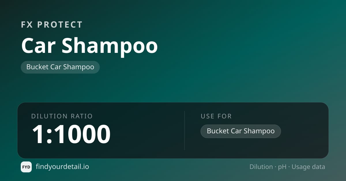 FX Protect Car Shampoo dilution ratio and pH specification chart