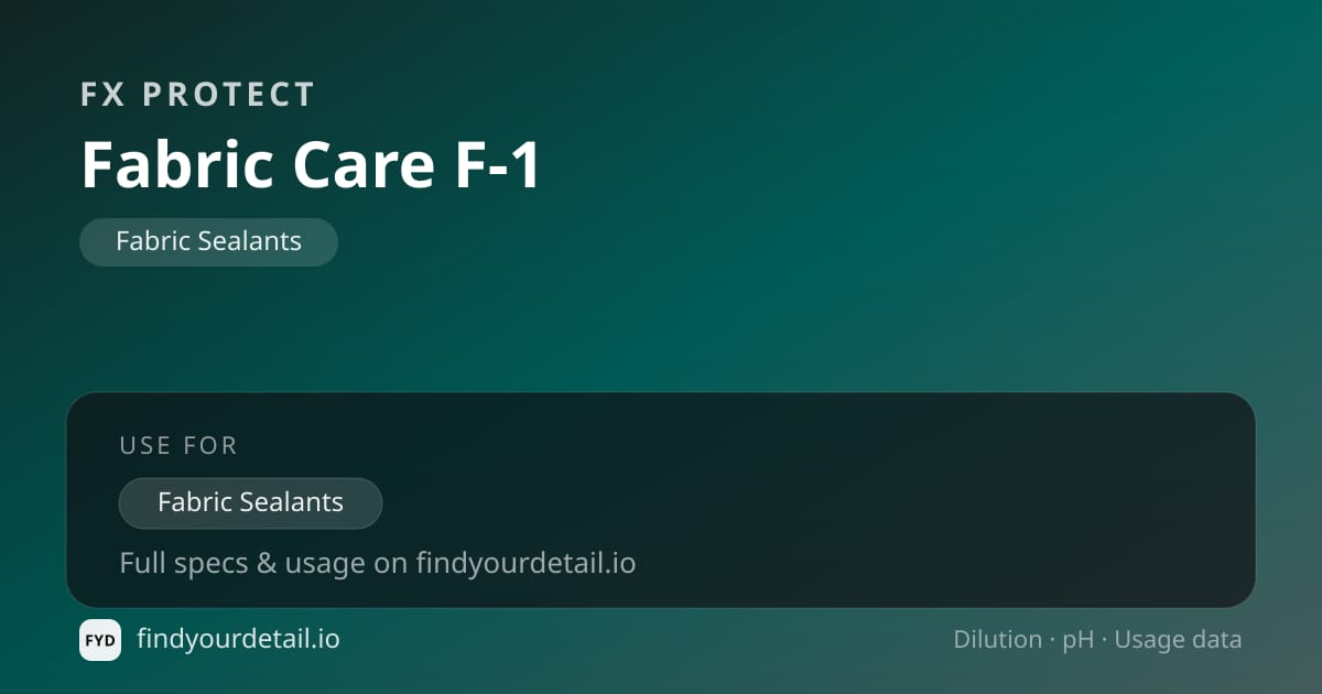 FX Protect Fabric Care F-1 dilution ratio and pH specification chart