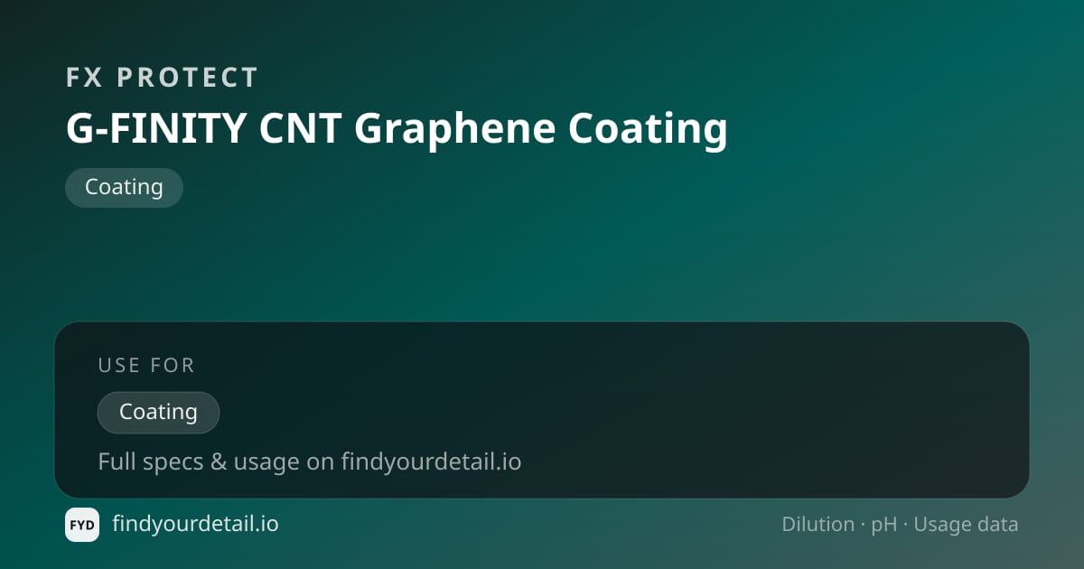 FX Protect G-FINITY CNT Graphene Coating dilution ratio and pH specification chart