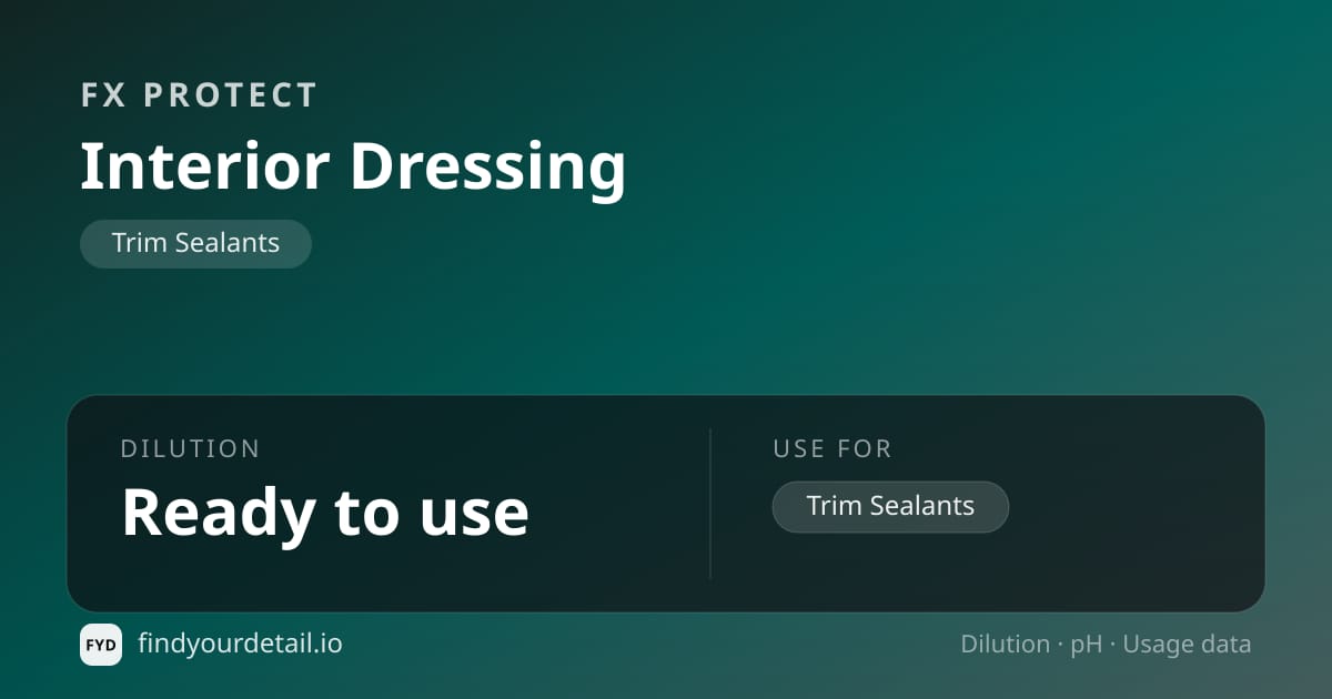 FX Protect Interior Dressing dilution ratio and pH specification chart