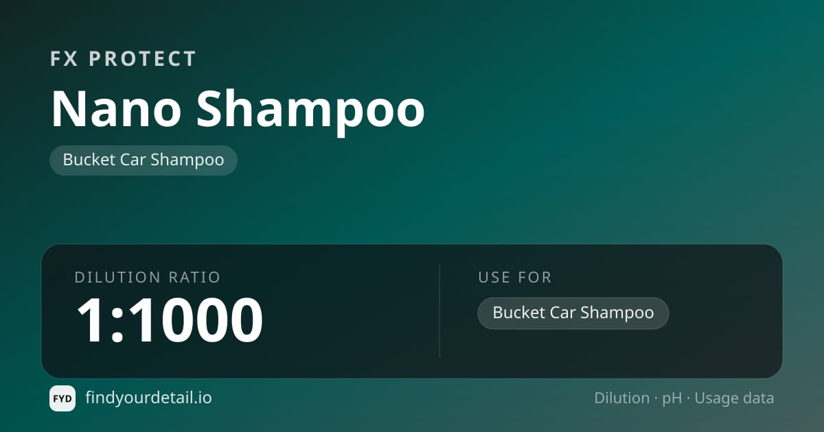 FX Protect Nano Shampoo dilution ratio and pH specification chart