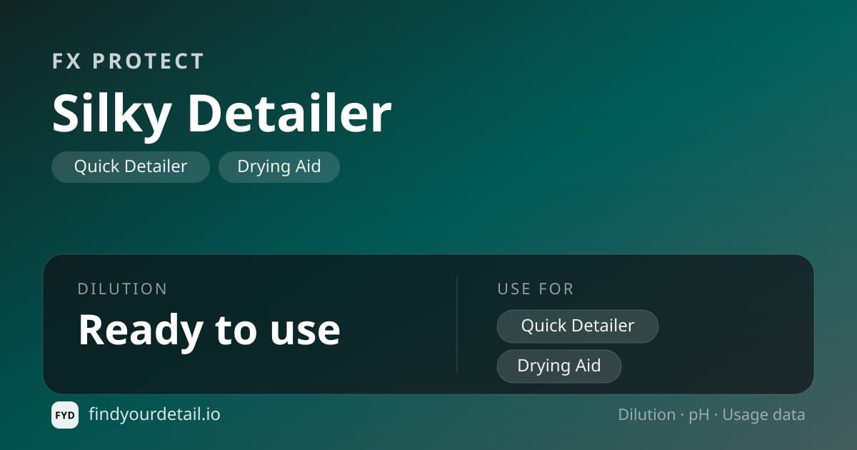 FX Protect Silky Detailer dilution ratio and pH specification chart