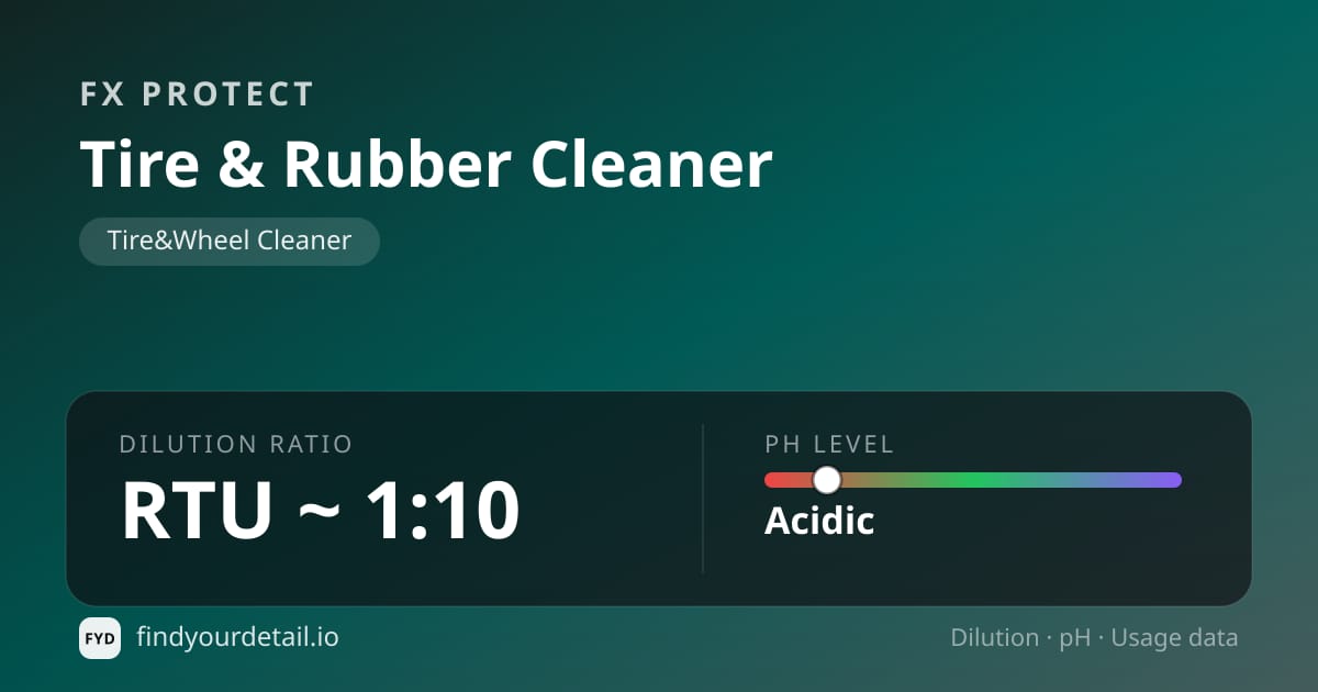 FX Protect Tire & Rubber Cleaner dilution ratio and pH specification chart