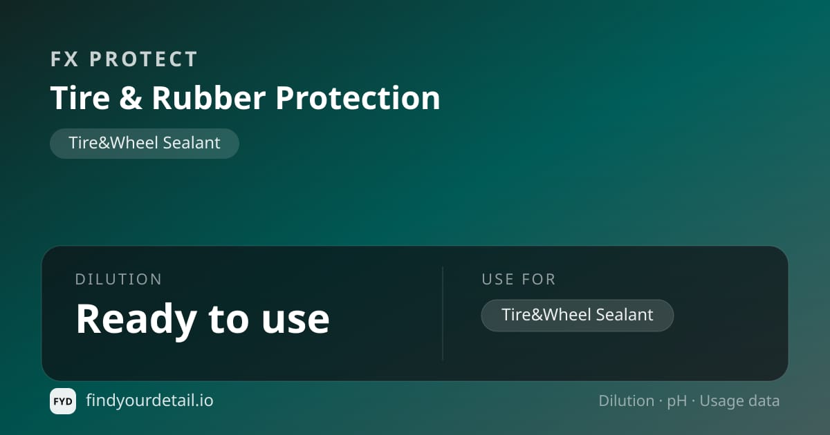 FX Protect Tire & Rubber Protection dilution ratio and pH specification chart