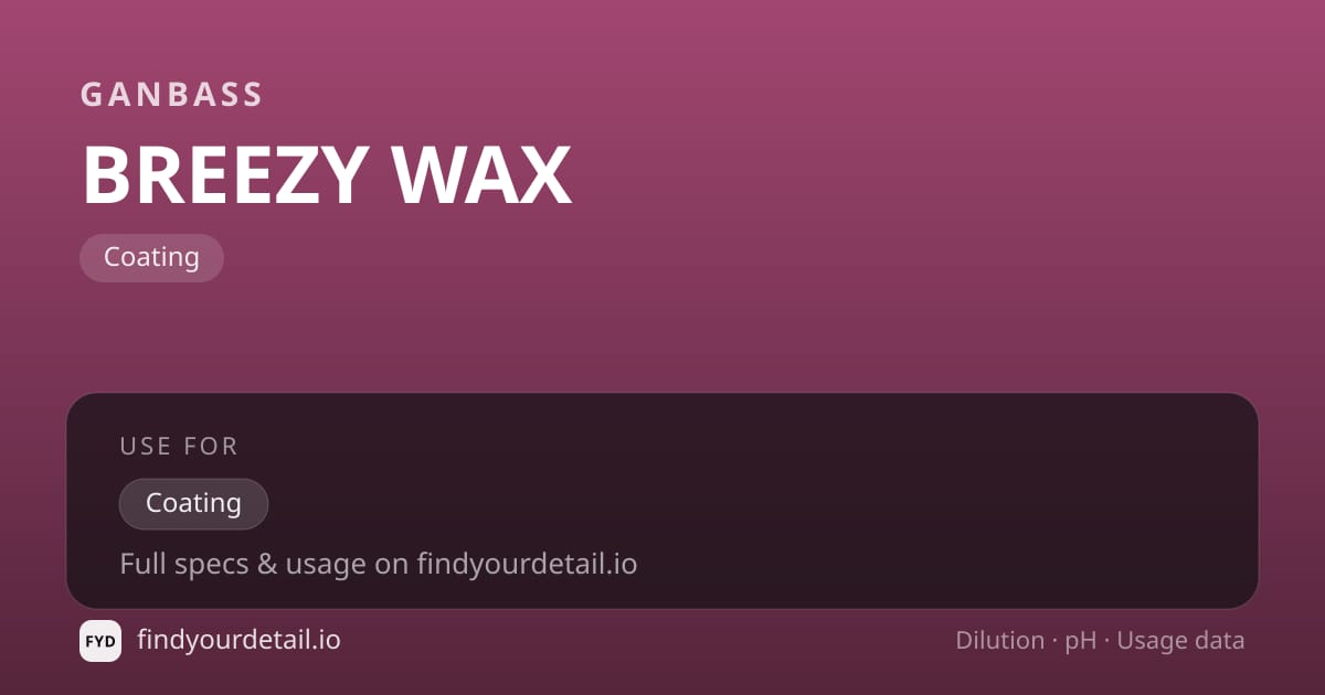 Ganbass BREEZY WAX dilution ratio and pH specification chart