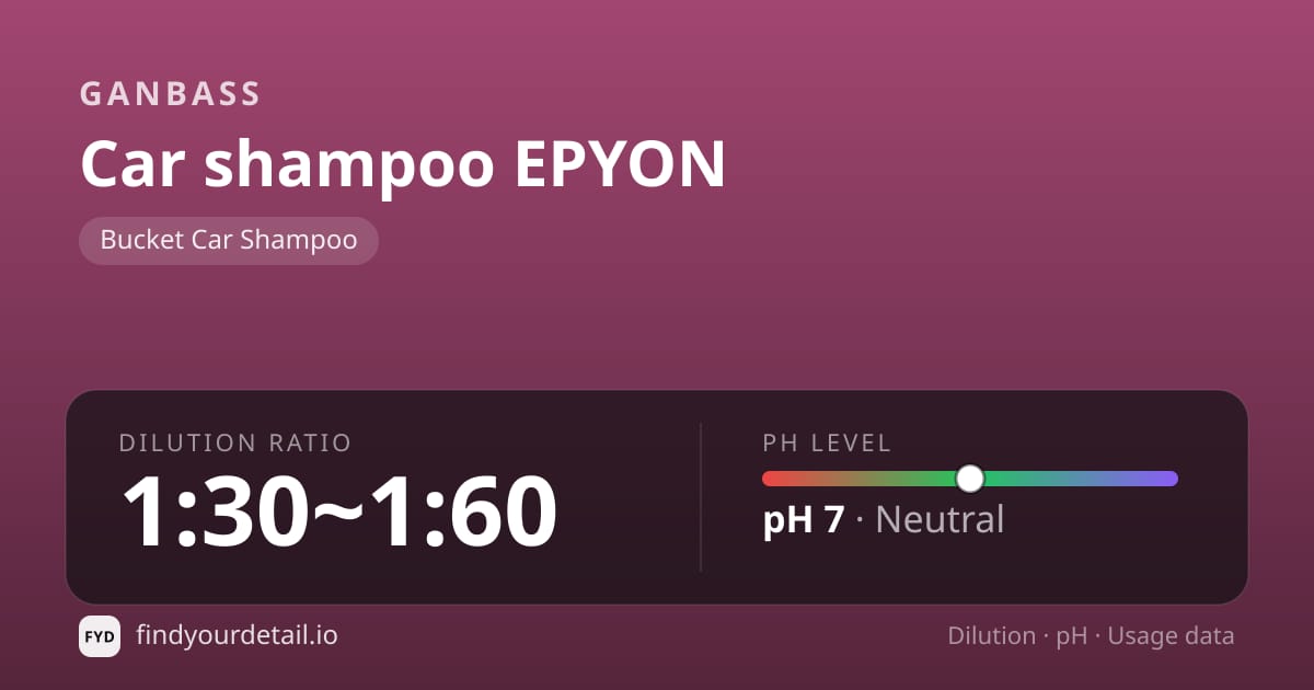 Ganbass Car shampoo EPYON dilution ratio and pH specification chart