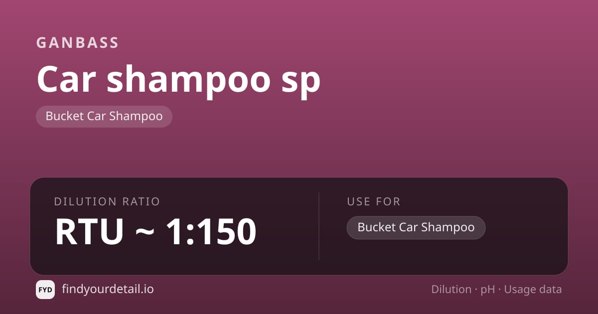 Ganbass Car shampoo sp dilution ratio and pH specification chart
