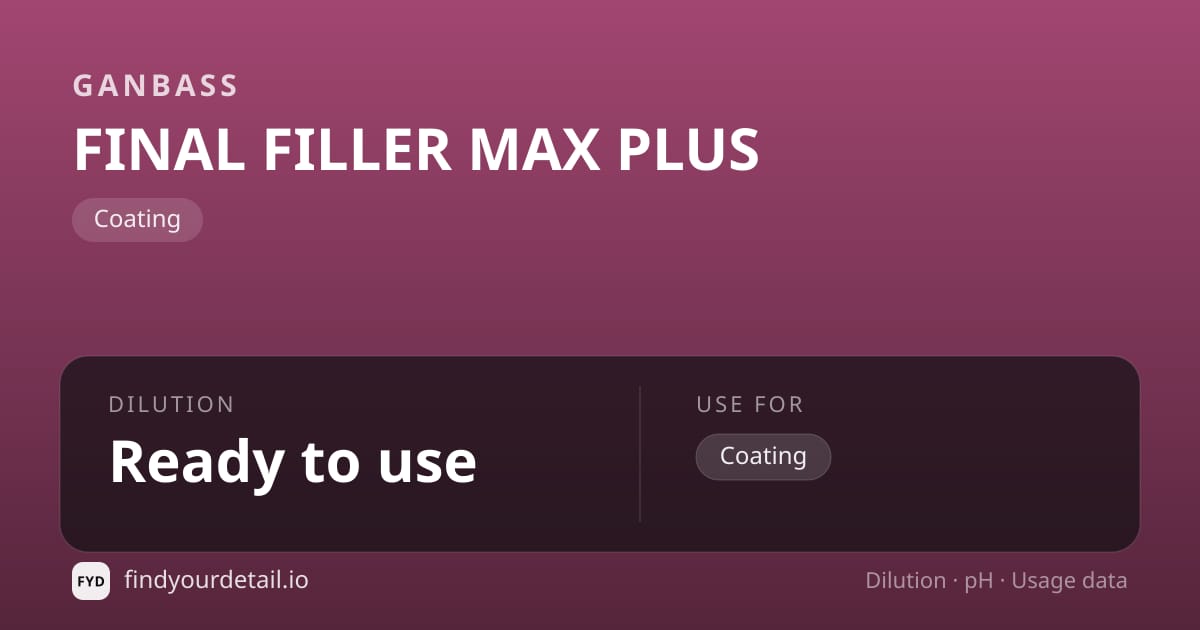 Ganbass FINAL FILLER MAX PLUS dilution ratio and pH specification chart