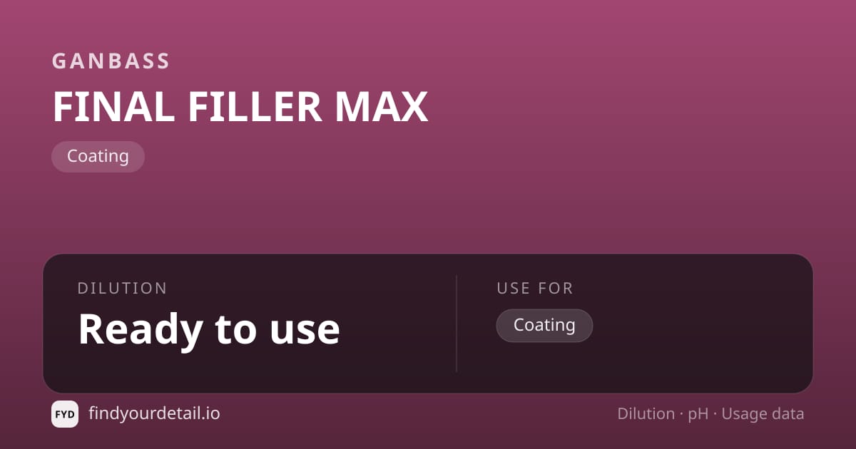Ganbass FINAL FILLER MAX dilution ratio and pH specification chart